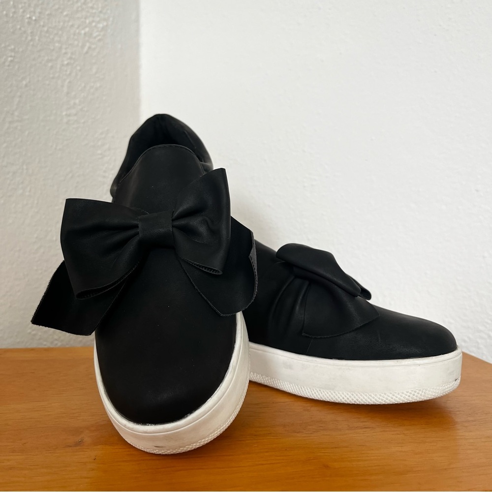 Black Slip-On Bow Platform Sneakers for Women
